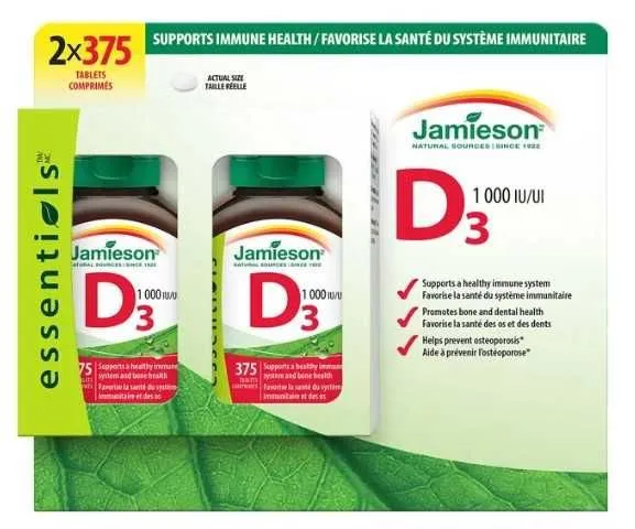 Jamieson Vitamin D3 1000 IU 2 x 375 Tablets