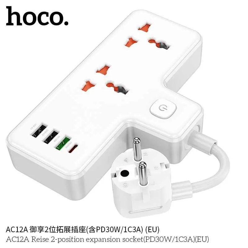 Hoco AC12A Reise Сетевой фильтр 2 розетками и USB-портами PD30W EU/GER — фото 4