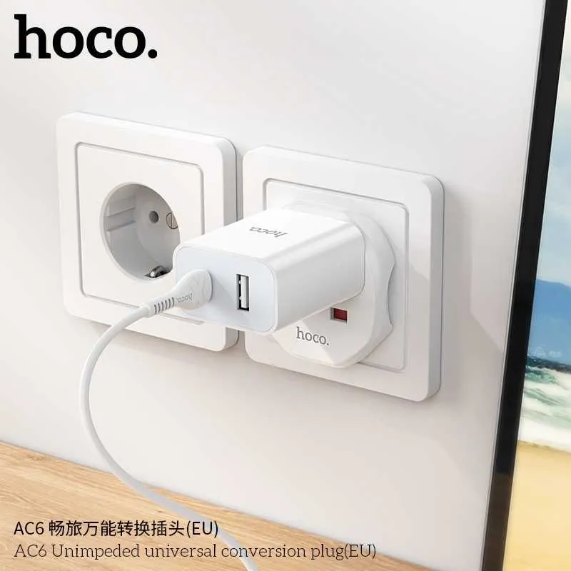 Hoco AC6 Unimpeded Универсальный Сетевой Адаптер (EU) Universal Plug — фото 2