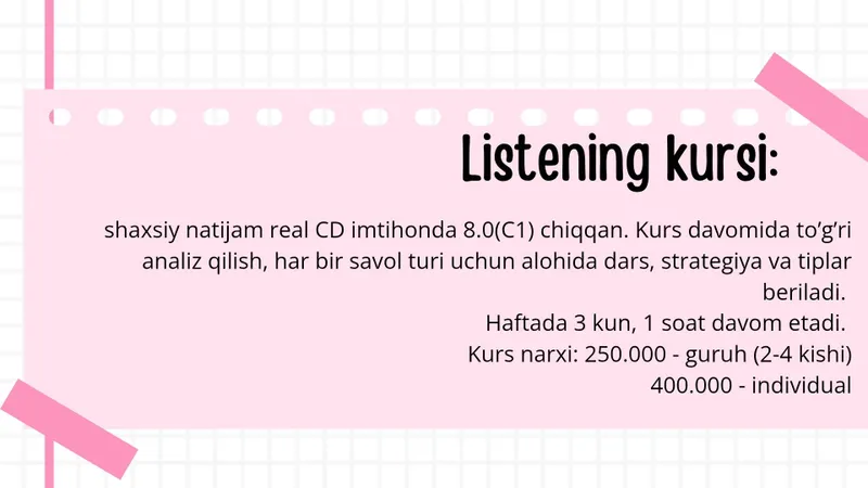 IELTS individual kurslar. Ingliz tili B2-C1 tayyorlov. — фото 6