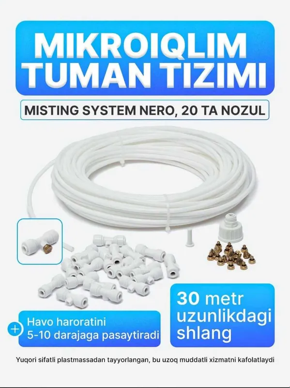 Mikroiqlim uchun tuman hosil qilish tizimi to‘plami, 30 m 2