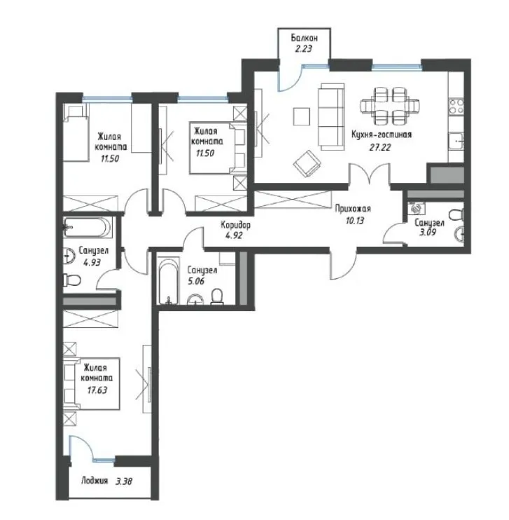 4-комнатная квартира, 98 м², Учтепа 1 4-комнатная квартира, 98 м², Учтепа 1