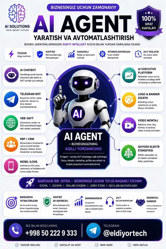 AI Agent | Telegram Bot | ERP CRM | Veb-sayt | Mobil ilova 6 AI Agent | Telegram Bot | ERP CRM | Veb-sayt | Mobil ilova 6
