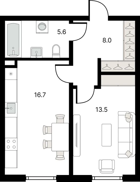 1-комнатная квартира, 44 м², Учтепа 2 1-комнатная квартира, 44 м², Учтепа 2