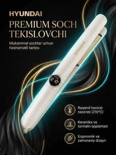 HYUNDAI Soch uchun ployka va tekislagich 2-tasi-1 da, displeyli
