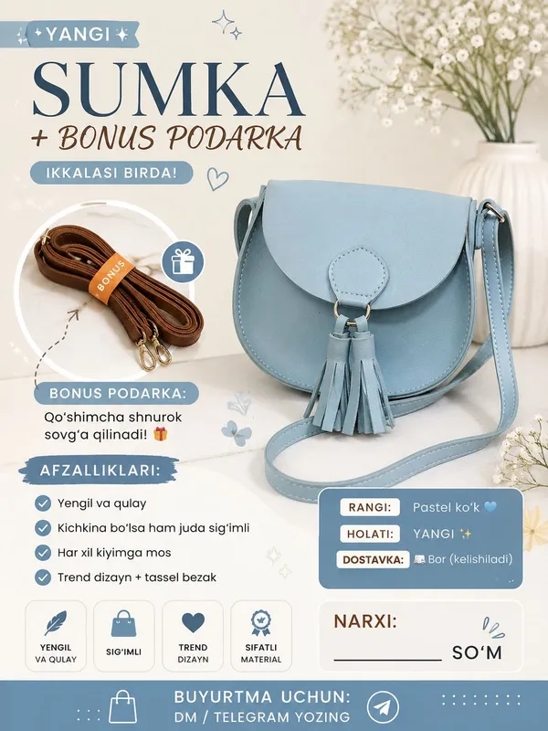👜 YANGI SUMKA + BONUS 🎁
✨