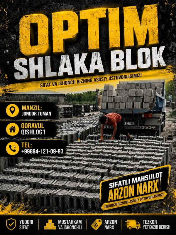Shlaka blok sifat va ishonch qulay narx