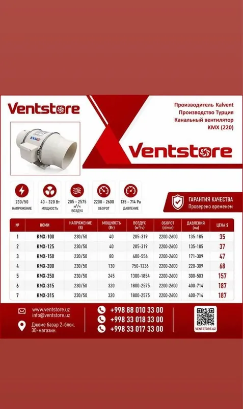 Канальный вентилятор KVS KMX 100-315 Турция для вытяжки 220В 4 Канальный вентилятор KVS KMX 100-315 Турция для вытяжки 220В 4