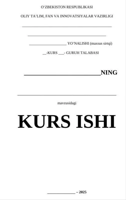 Kurs ishi yozib beraman | 100% original | Tez va ishonchli