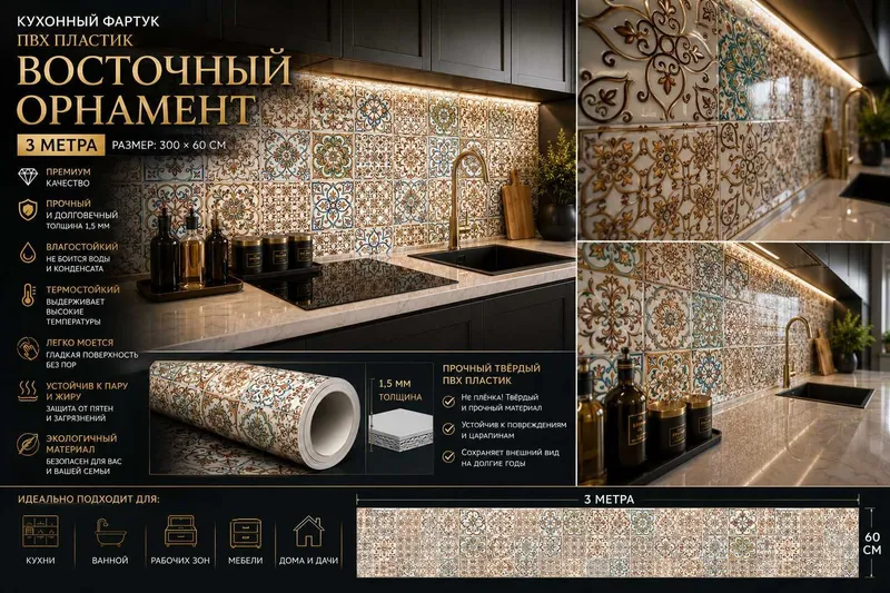 Фартук для кухни | Под плитку, кирпич и узоры, Фартук панель, для стен 1