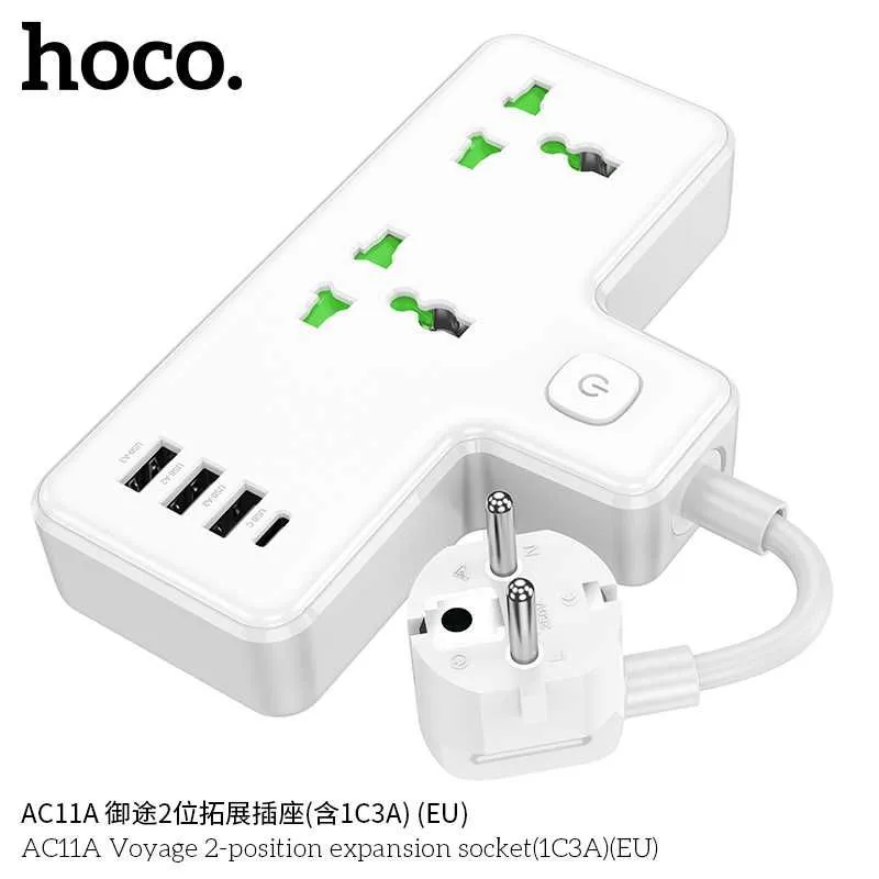 Hoco AC11A Voyage Сетевой фильтр 2 розетками и USB-портами PD17W (EU) — фото 5