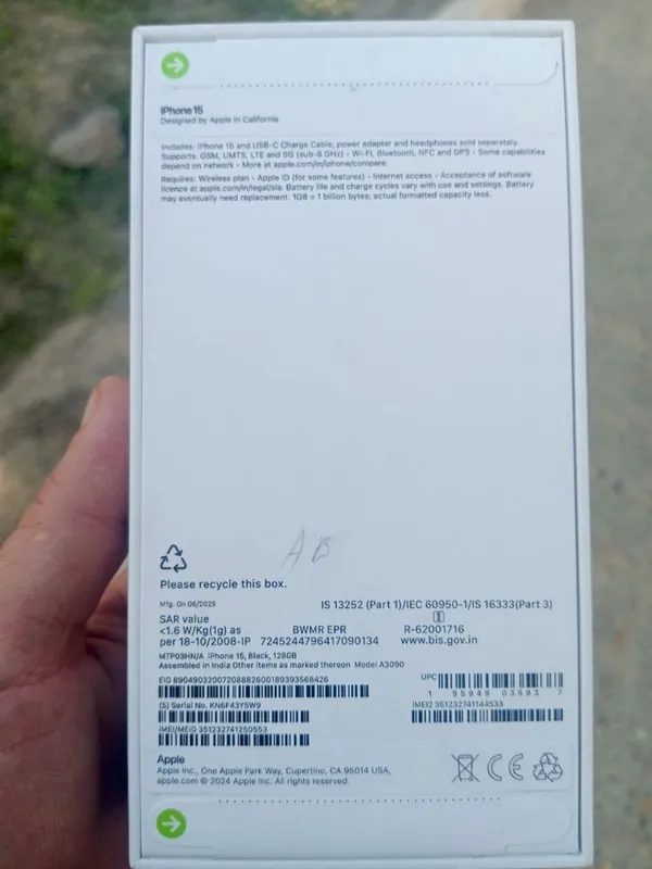 Apple 15 novey upakofka 128 sim+yesim imika utgan 2 lasi ham — фото 1