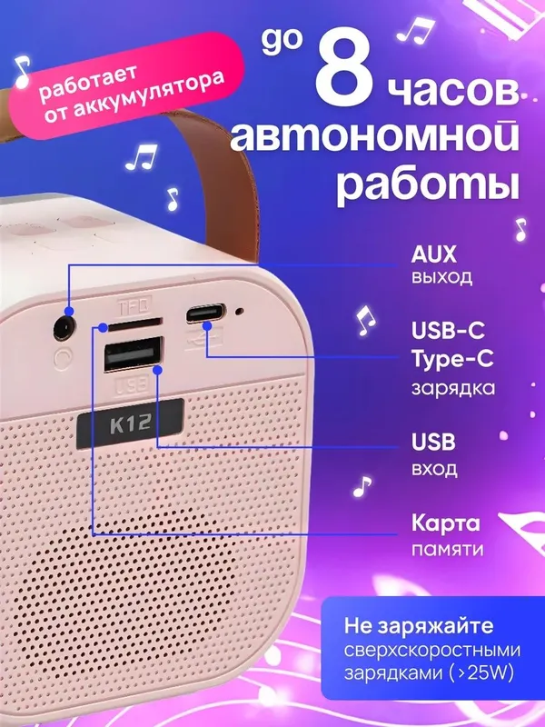 Караоке колонка беспроводная с 2 микрофонами — фото 2