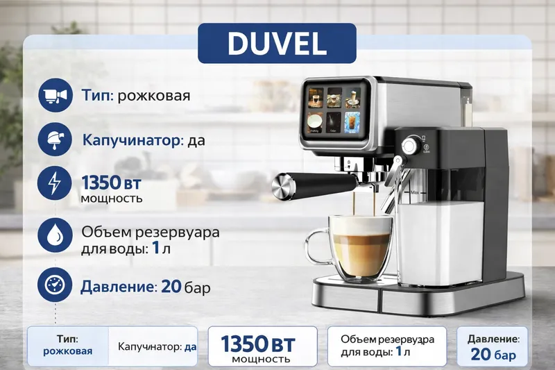 Рожковая Кофеварка  Duvel 010, С автокапучинатором — фото 1