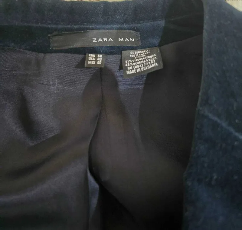 Продается Мужской бархатный пиджак Zara Man (б/у), размер 50 (L) 3