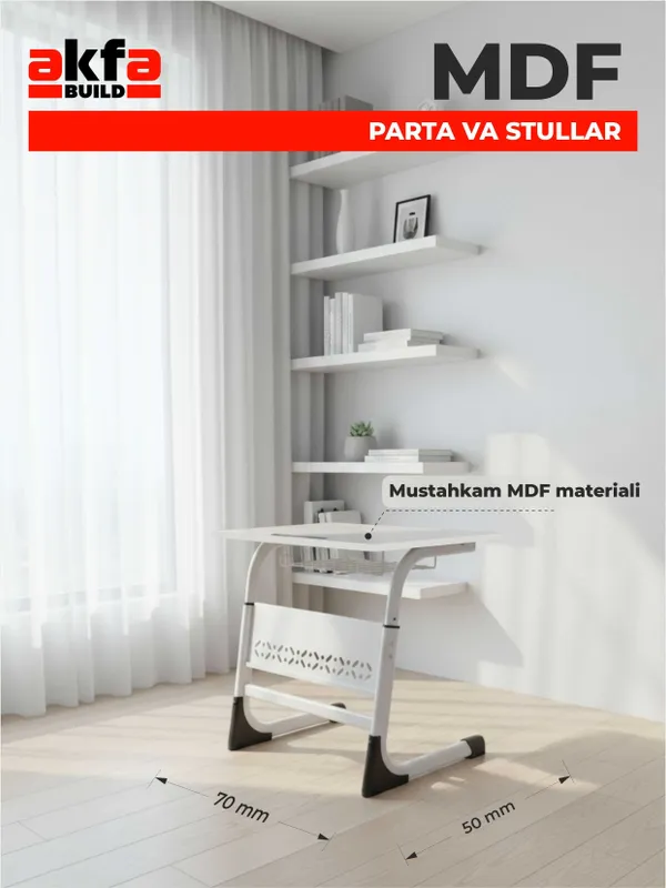 MDFdan bir o‘rinli parta + stul 2 MDFdan bir o‘rinli parta + stul 2