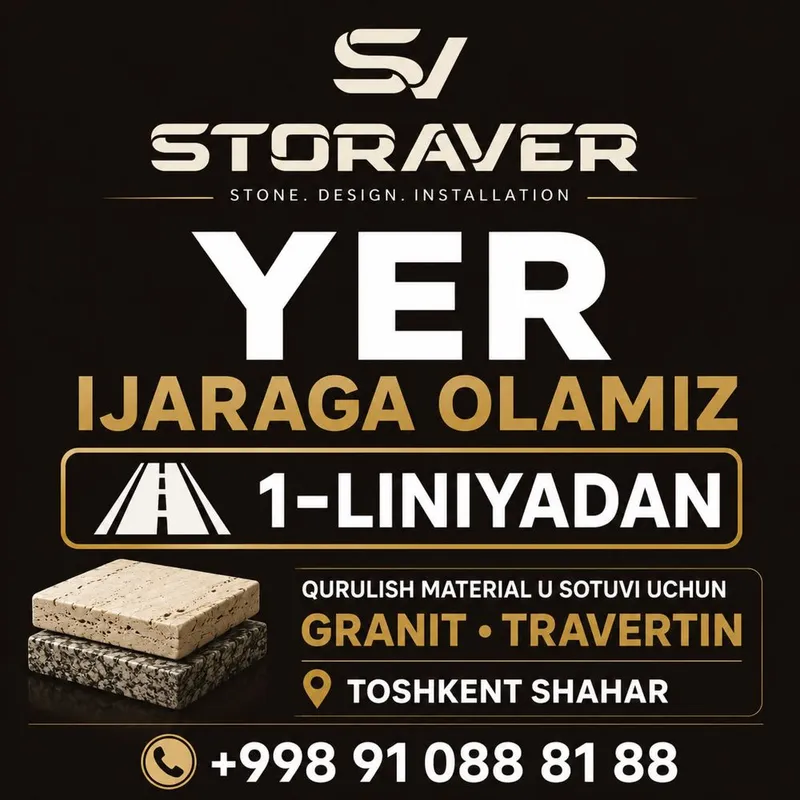 1-liniya yo’l bo’yida yer ijaraga qidiramiz. Qurilish material uchun