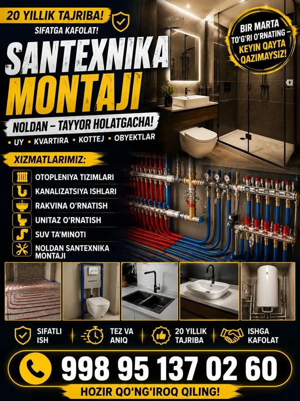 Tajribali Santexnik Usta | Sifatli Montaj Ishlari