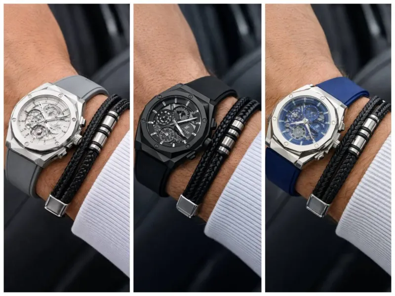 Часы Hublot + магнитный кожаный браслет