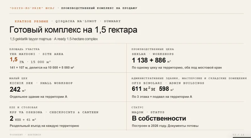 Производственный комплекс 3 цеха на 1,5 Гектарах 3