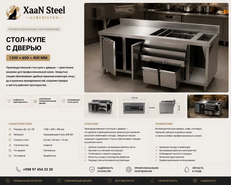 Стол-купе с дверями Размер: 1200×600×400 мм Нержавейка Nerjaveyka