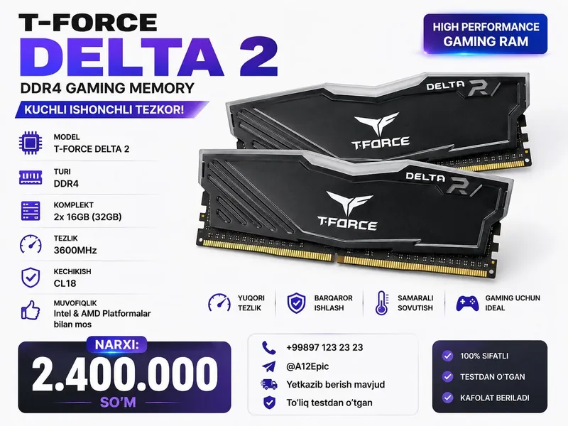 DDR4 2x16GB (32GB) 3600MHz Yuqori tezlik DDR4 2x16GB (32GB) 3600MHz Yuqori tezlik