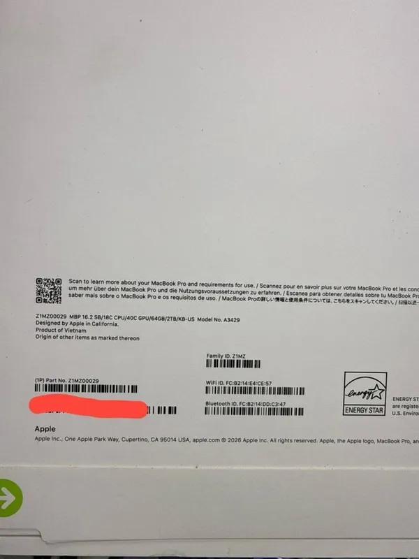 Macbook Pro 16 inch m5 max 64/2tb