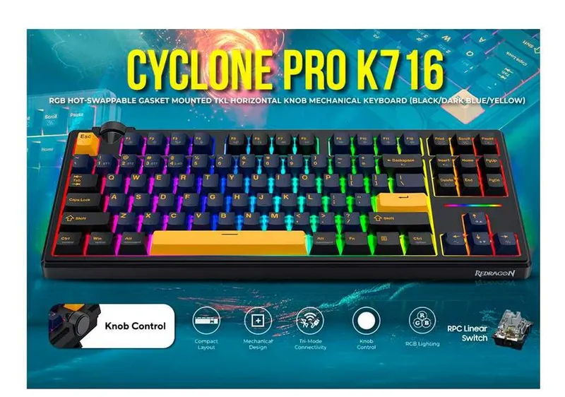 Механическая клавиатура Redragon Cyclone Pro K716 EN/RU -оригинал — фото 2