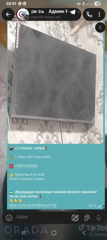 43 li smart tv telvezor sotiladi