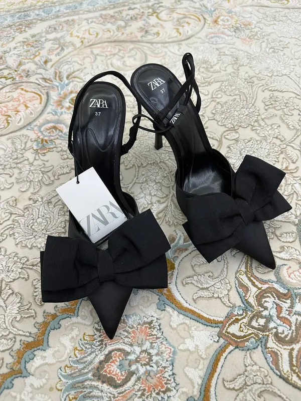 Туфли Zara на тонком каблуке с бантом 6