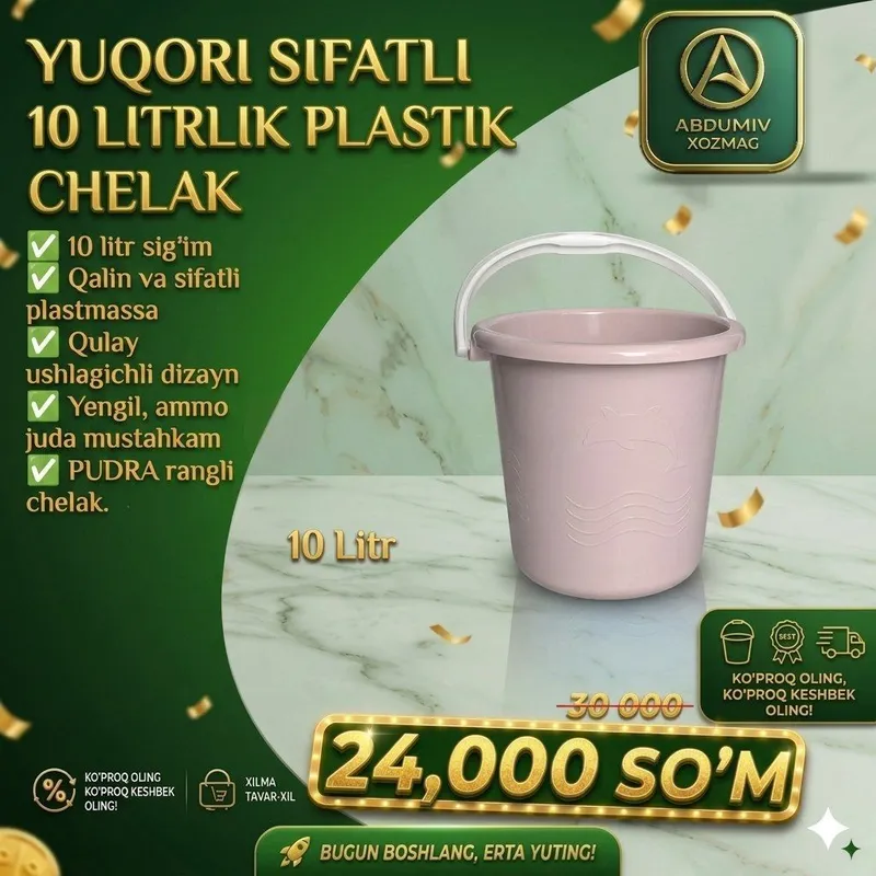 10 LITRLI PLASTMAS PUDRA CHELAK - ABDUMIV XOZMAG