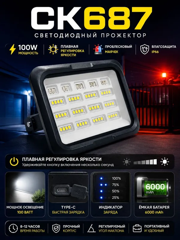 Прожекторы ручные, со встроенным аккумулятором и солнечной панелью 6