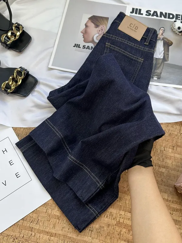 Широкие джинсы wide-leg глубокого синего цвета — фото 2