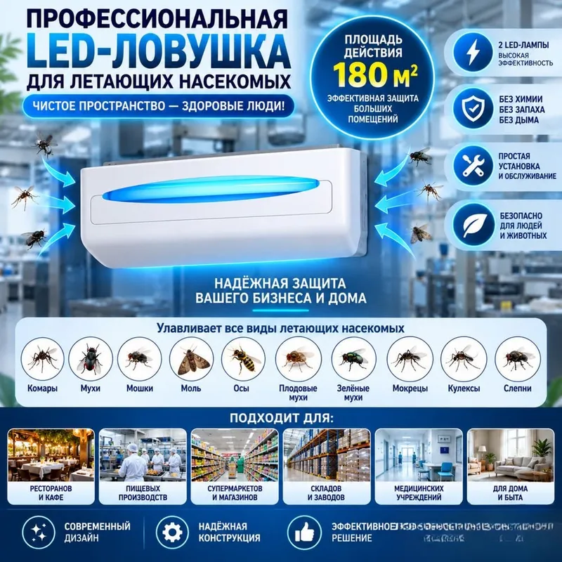 Профессиональная LED-ловушка для летающих насекомых 5 Профессиональная LED-ловушка для летающих насекомых 5