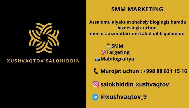 Smm targeting va Mobilografiya xizmatlarini taklif qilib qolaman Smm targeting va Mobilografiya xizmatlarini taklif qilib qolaman