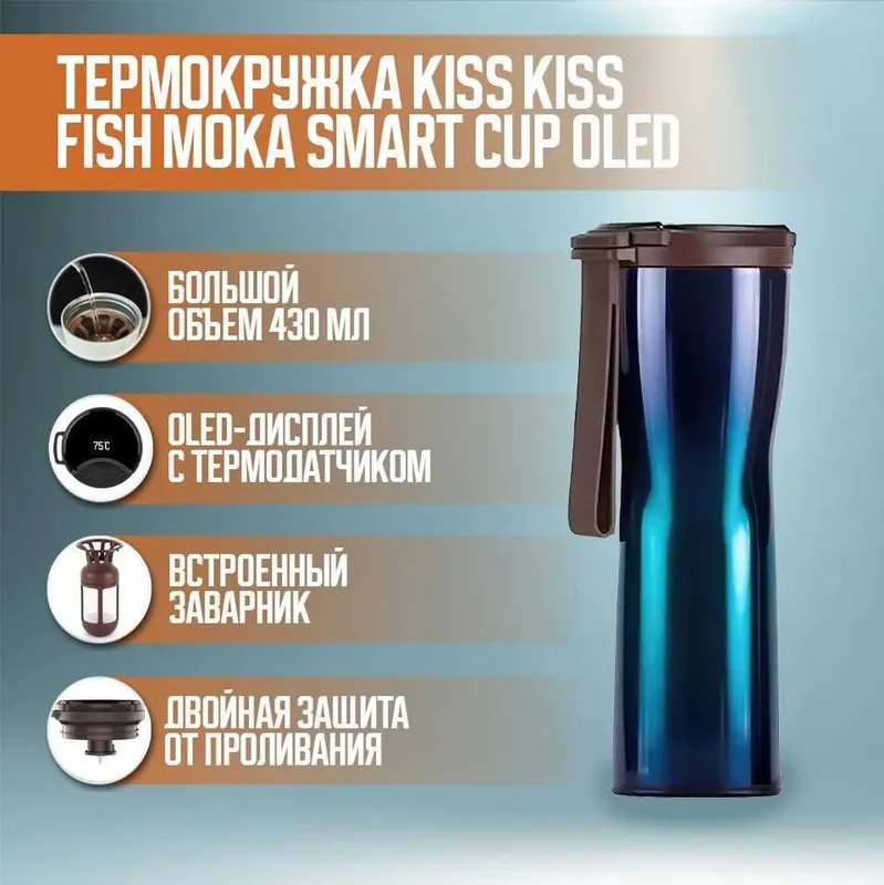 Умный термос Xiaomi KissKissFish Moka Smart Cup OLED 430 мл (Синий) 2 Умный термос Xiaomi KissKissFish Moka Smart Cup OLED 430 мл (Синий) 2