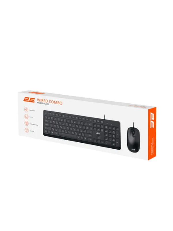 Комплект проводная клавиатура и мышка 2E MK405, USB-A, EN/RU, чёрный — фото 3