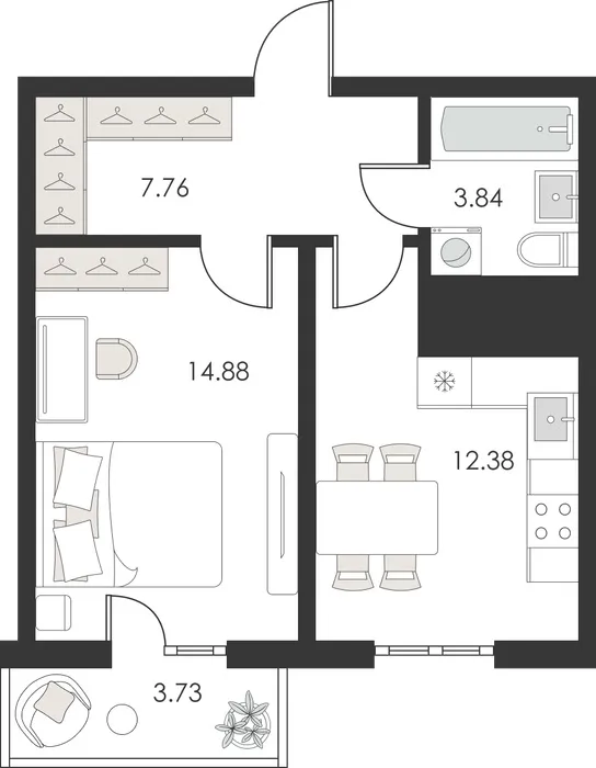 1-комнатная квартира, 40 м², Учтепа 2 1-комнатная квартира, 40 м², Учтепа 2