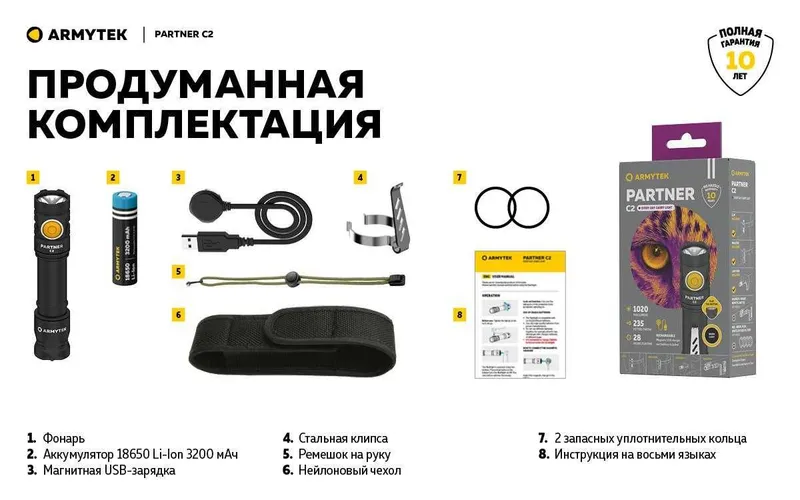 Фонарь Armytek Partner C2 Magnet USB — фото 5