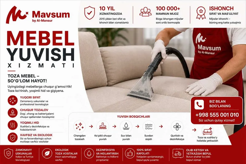 Mebel yuvish Andijon | professional divan va kreslo tozalash