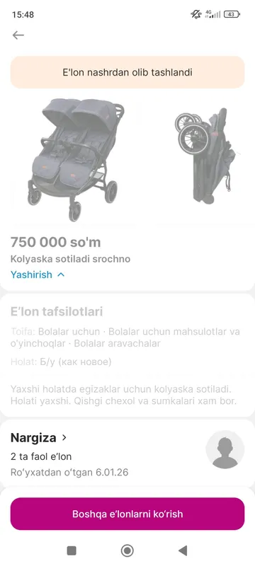 2 tali kolyaska srochna sotiladi 400 ming 3 2 tali kolyaska srochna sotiladi 400 ming 3