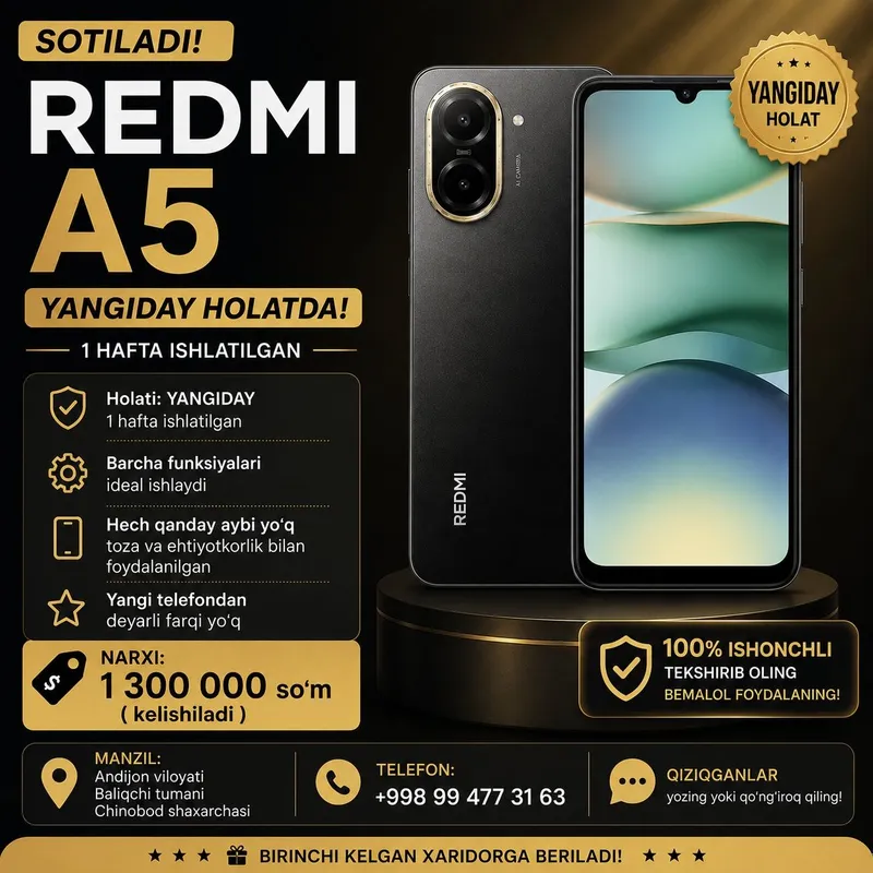 REDMI A5 SOTILADI - 1 xafta ishlatilgan 1 REDMI A5 SOTILADI - 1 xafta ishlatilgan 1