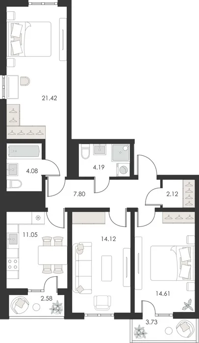 3-комнатная квартира, 82 м², Учтепа 2 3-комнатная квартира, 82 м², Учтепа 2