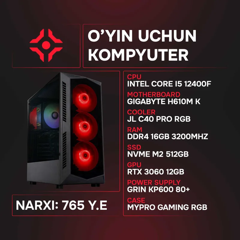I5-12400F / 16Gb 3200MHz / NVMe 512Gb / RTX3060 12Gb I5-12400F / 16Gb 3200MHz / NVMe 512Gb / RTX3060 12Gb