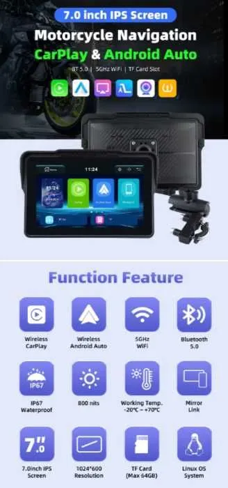 Мото регистратор 7-дюймовый с CarPlay — фото 2