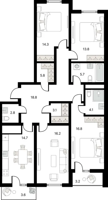 4-комнатная квартира, 119 м², Учтепа 2 4-комнатная квартира, 119 м², Учтепа 2