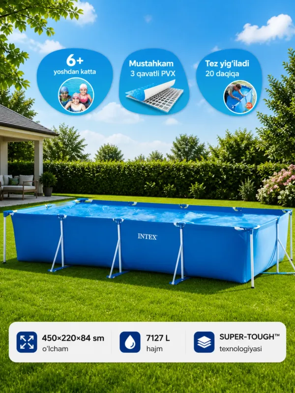Каркасный бассейн INTEX 450x220x84 см, 7128 л — фото 2 Каркасный бассейн INTEX 450x220x84 см, 7128 л — фото 2