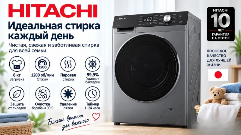 Стиральная машина Hitachi 8кг 1 Стиральная машина Hitachi 8кг 1
