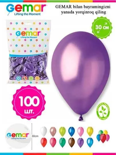 Havo sharlari Gemar 100 dona / Воздушные шары Gemar, 100 шт. 5 Havo sharlari Gemar 100 dona / Воздушные шары Gemar, 100 шт. 5