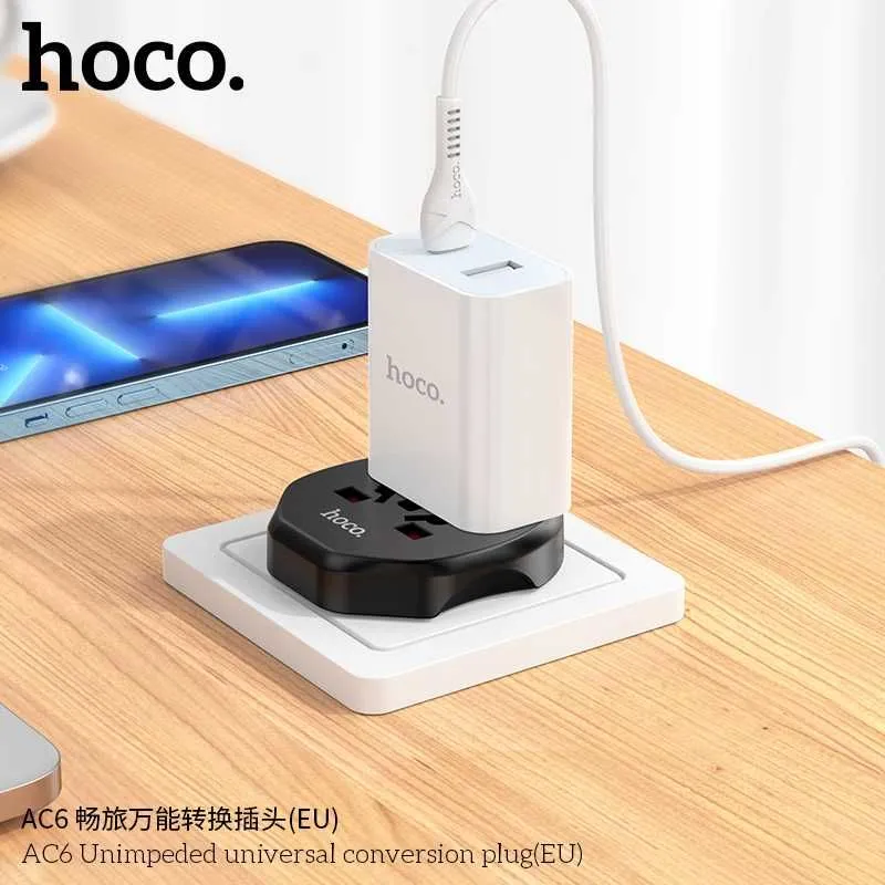 Hoco AC6 Unimpeded Универсальный Сетевой Адаптер (EU) Universal Plug — фото 4